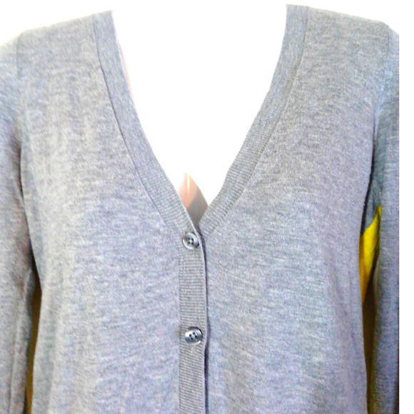 Liz Claiborne Women Sz M Gray Yellow Cardigan Sweater Work Office Business - Picture 4 of 6